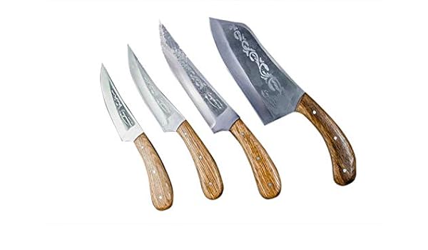 Amazon Com Personalized Kitchen Knife Set Engraved Kitchen Knives Personalized Butcher Knife Meat Cleaver Handmade Knife Bushcraft Knife Set 4pcs Handmade