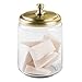InterDesign York Bathroom Vanity Glass Apothecary Jar for Cotton Balls, Swabs, Cosmetic Pads - Large, Clear/Soft Brass