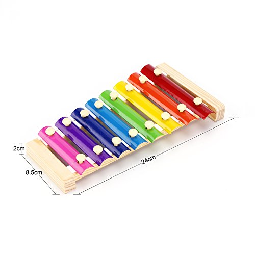 USATDD Natural Wooden Toddler Xylophone Glockenspiel for Kids with Multi-Colored Metal Bars Included Two Set of Child-Safe Wooden Mallets