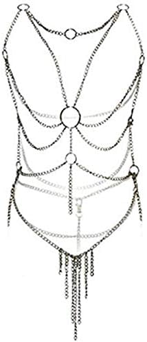 cjixnji Women Sexy Lingerie,Ladies Bodysuit Sexy Underwear Sets,Open Cup Perspective Harness Iron Chain Temptation Sleepwear Tassel Babydoll Pajamas