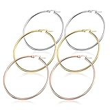FIBO STEEL 3 Pairs Stainless Steel Hoop Earrings Set for Women 40-60mm