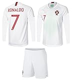 Portugal Cristiano Ronaldo #7 Soccer Jersey and Shorts Kids Youth Sizes Home and Away Football World Cup Premium Gift (YS 6-8 Years, Away Long Sleeve)