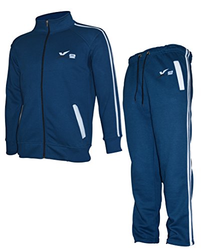 X-2 Mens Athletic Full Zip Fleece Tracksuit Jogging Sweatsuit Activewear Blue XL - Thumbnail 2