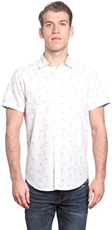Free Planet Mens Designer Chest Pocket Printed Button Up Shirt - Off White - Tropical, XL