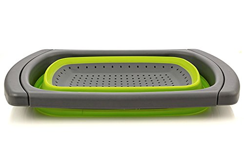 Collapsible Colander Over the Sink Kitchen Strainer Foldable Colander Silicone Filter-Green - Thumbnail 3