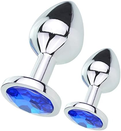IRRANA 2pcs(M+S) Suppository Gem Stimulation Jeweled Butt Plug Personal Massage Toys for Beginner (Blue)