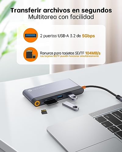 Dual Monitor Laptop Docking Station - 8 in 1 USB C Multiport Adapter with 2 HDMI 4K 60Hz, 1Gbps Ethernet, 100W PD, 2 USB 3.2, SD TF Card Reader Compatible with MacBook/DELL/HP/Lenovo