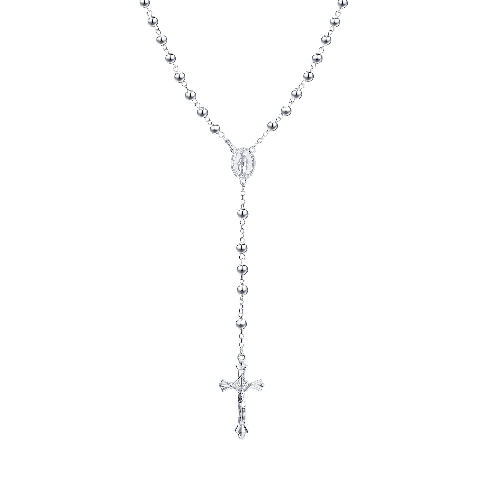 KOMI KOMI Silver Plated Rosary Beads Catholic For Woman Rosary Bracelet Necklace for Women Crystal Beads Neckalce for Women