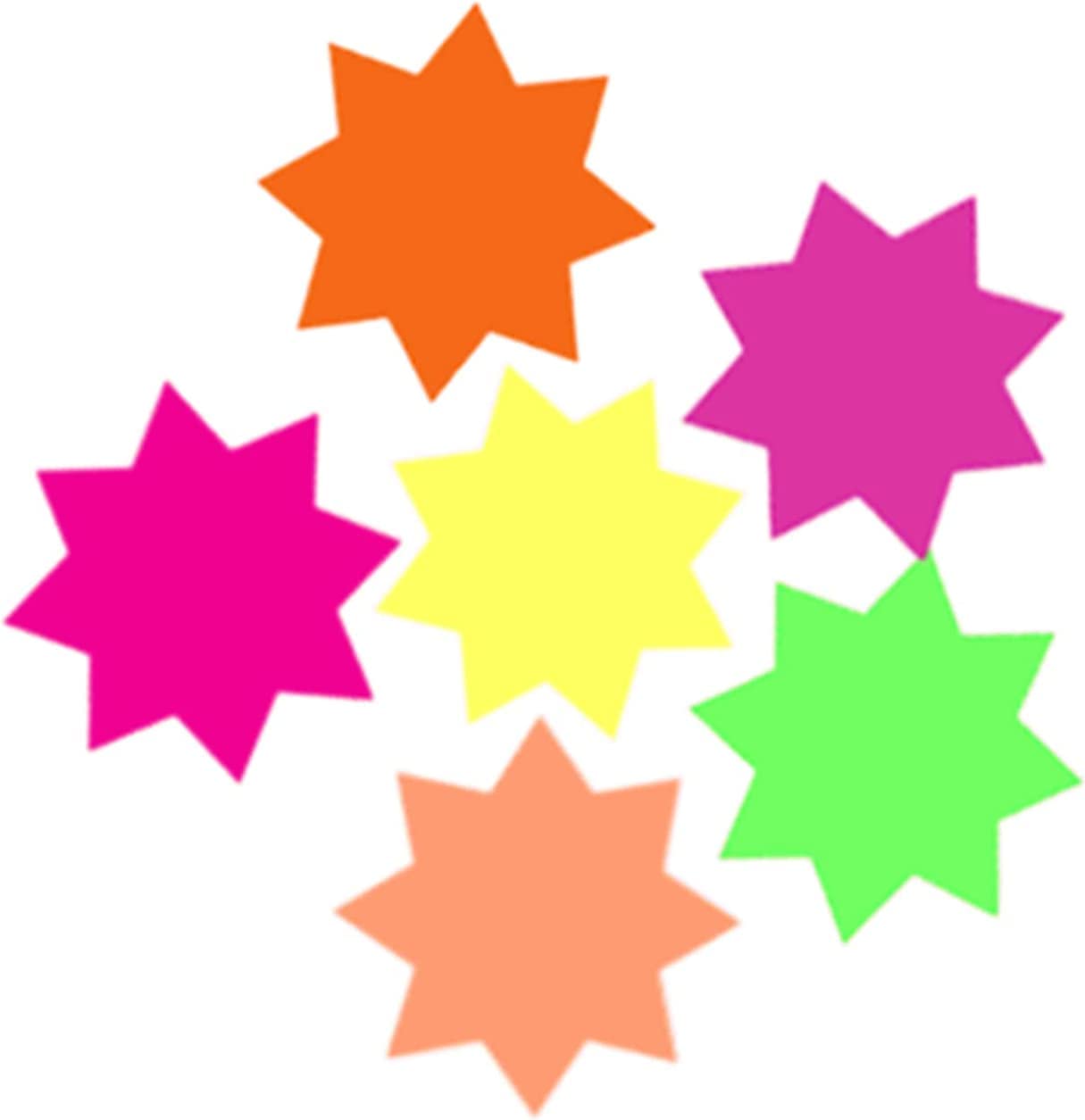 Vsorce4u 60pcs x 7.5cm x 7.5cm Neon Stars Flashes Cards Star Shaped Price Tags Labels Name Tags Fluorescent Flashes Card for Home School, Office