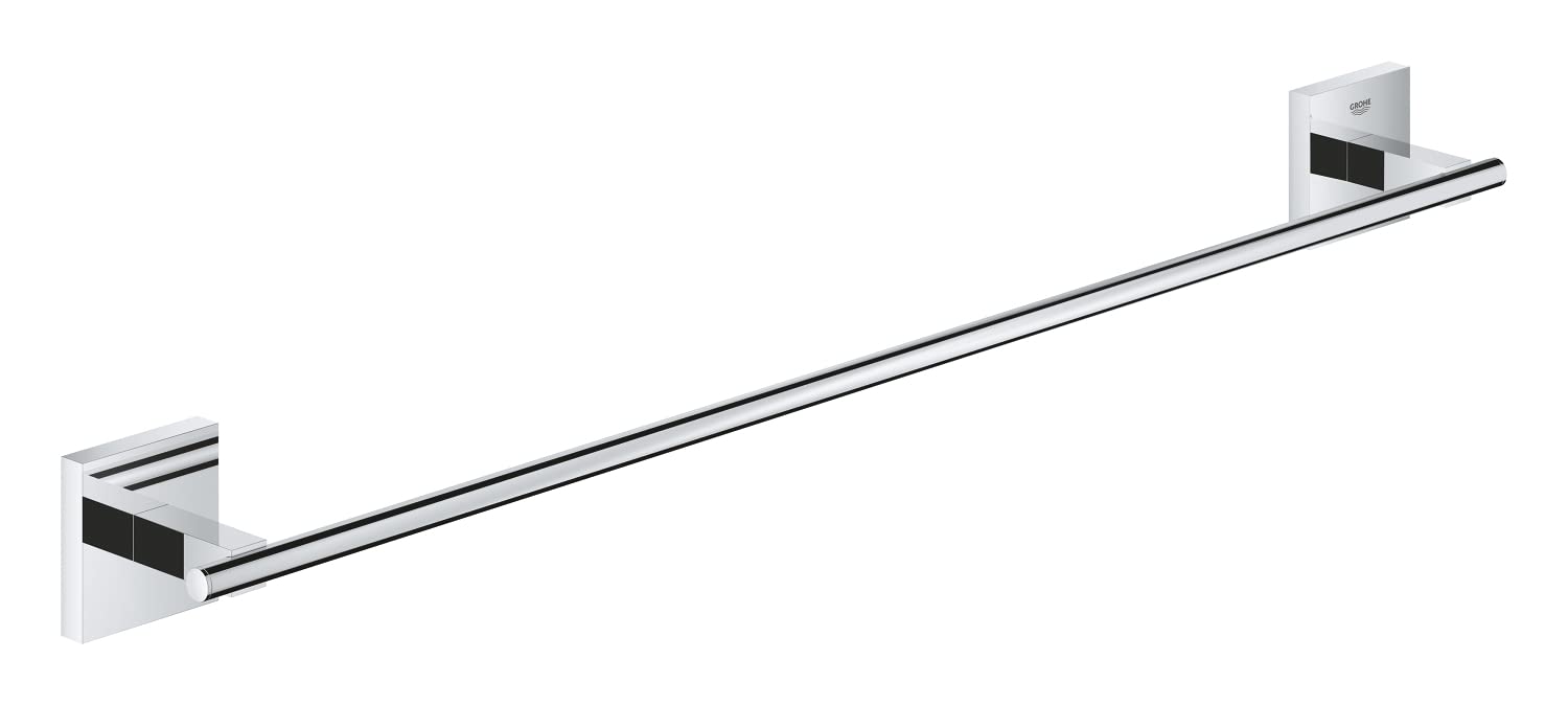 GROHE Start Cube Towel Rail – Bathroom Wall Mounted Towel Holder (Metal, Concealed Fastening, Including Screws and Dowels), Size 600 mm, Extra Easy to Fit with GROHE QuickGlue, Chrome, 41089000