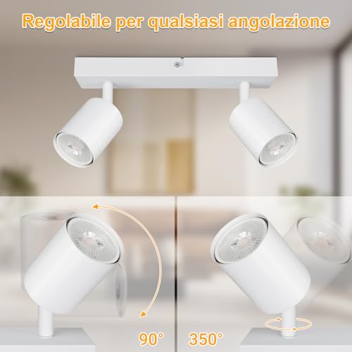TaFiCo LED Ceiling Spotlight with 2 Lights – Ceiling Light GU10 White – LED Ceiling Light Modern Swivel Spotlight for Living Room Bedroom Kitchen – Without Bulb