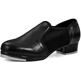 lalaball Women's Tap Shoes Leather Slip On Dance Shoes Jazz Shoes for Women,Black