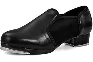 lalaball Women's Tap Shoes Leather Slip On Dance Shoes Jazz Shoes for Women,Black