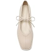 VorisVina Lace Up Square Toe Ballet Flats for Women Cute Bow Slip On Mary Jane Flats Casual Ballerina Shoes