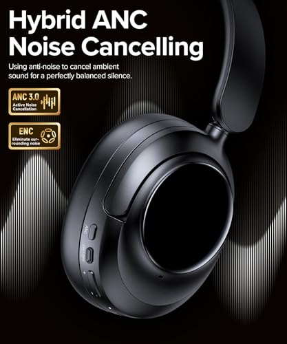 Hybrid Active Noise Cancelling Headphones, Bluetooth 6.0 Wireless Headphones Over Ear Headset with 120H Playtime, Hi-Res Audio, 5-ENC Mic, 35dB ANC Headphone Transparency Mode for Travel Office Gaming