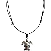 Moose546 Sea Turtle Lucky Pendant with Black Adjustable Cord Necklace for Boho Unisex Jewelry DCN-023