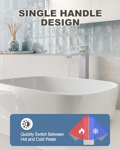 ARCORA Raised Basin Faucet, 304 Stainless Steel Bathroom Faucet, with Removable Aerator and Ceramic Cartridge, Easy Installation, for Overhead Bathroom Sinks, Brushed Nickel