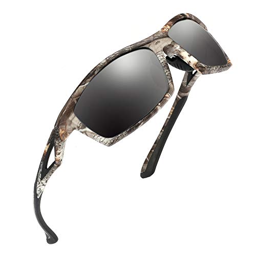 Camo Sports Sunglasses Men Polarized - TR90 Super Lightweight Frame for Fishing Hunting Cycling (Camo Black Frame Gray Lens)