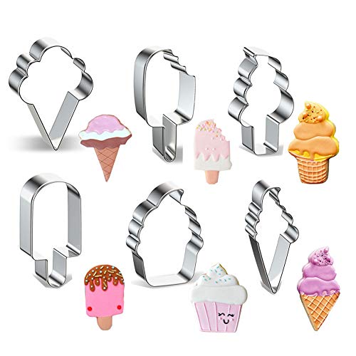 Ice Cream Cookie Cutter, 6 Pieces Small Sweet Cookie Cutters Set Stainless Steel Metal Molds
