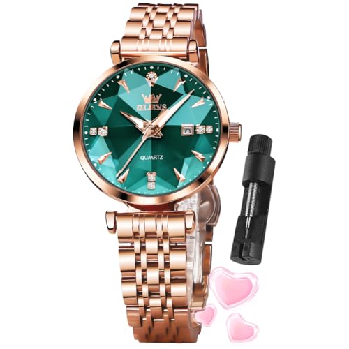 OLEVS Women Watch Fashion Rose Gold Diamond Analog Quartz Female Watches for Women Luxury Dress Ladies Stainless Steel Luminous Waterproof Date Wristwatches