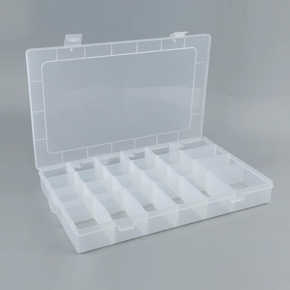 Clear Plastic Storage Boxes, 24 Grids Bead Storage Box with Removable Dividers Plastic Organiser Box, Storage Box with Compartments Screw Box Organiser for Jewellery, Sewing, Fishing Tackle, Hardware