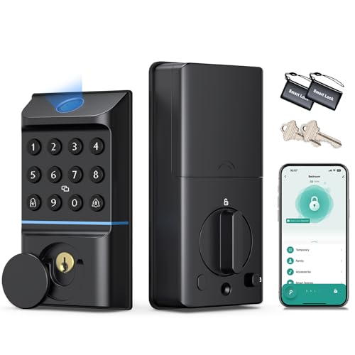 Asidrama Smart Fingerprint Door Lock Deadbolt with Keypad - Keyless Entry via Biometric, APP, Code, Keys & Card for Bedroom, Office, Hotel, Apartment - Black