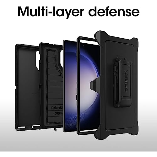 OtterBox Galaxy S23 Ultra (Only) - Defender Series Case - Black, Rugged & Durable - with Port Protection - Includes Holster Clip Kickstand - Microbial Defense Protection - Non-Retail Packaging