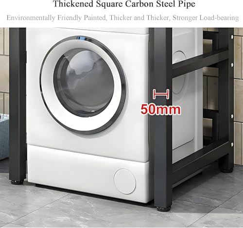 Dryer Stand Height Adjustable, Portable Stacking Kit for Front Loader Washing Machine & Tumble Dryer, Storage Rack Over Washing Machine Storage Unit, 400kg Load Capacity BlackFrame Black