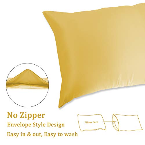 Muama 2 Pack Silk Silky Satin Pillowcases for Hair and Skin, Cool,and Breathable Envelope Closure Pillow Cases Cover【King（20x36 Gold】