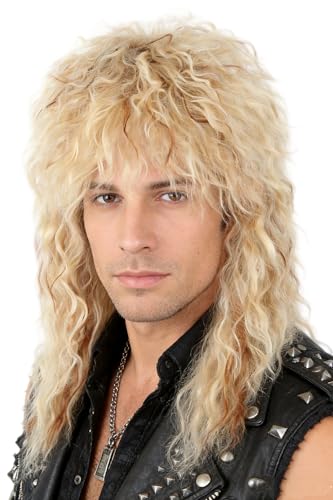 LeMarnia 80s Wigs for Men Blonde Long Wavy Mullet Wigs for Women Heavy Metal Rock Disco Wig Halloween Costume Party Wig โ image 1