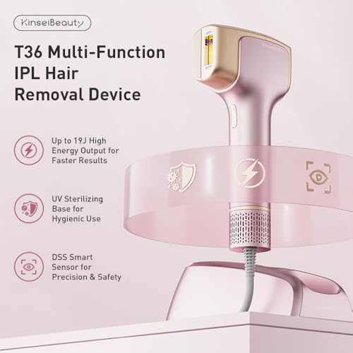 KinseiBeauty T36 Laser Hair Removal with Ice Cooling Painless Hair Removal for Women,10 Energy Levels and 999,999 Flashes, Hair Removal Device for Whole Body with 1*Bikini+1*Face+1*HR Lamp, Pink