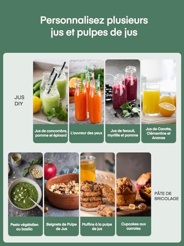 JUILIST Juice Extractor Juicer Juicer for Fruit and Vegetables, 65 mm Feeding Chute 3 Settings with Cleaning Brush, Easy to Clean, BPA Free