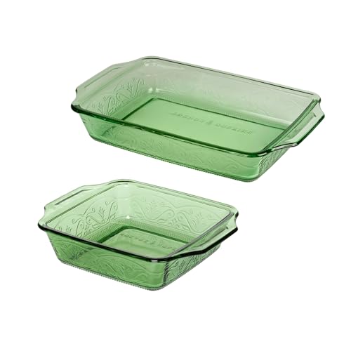 Anchor Hocking Fern Green Laurel Embossed Bakeware Set (2-Piece, 3-quart & 8-inch, oven/dishwasher safe)