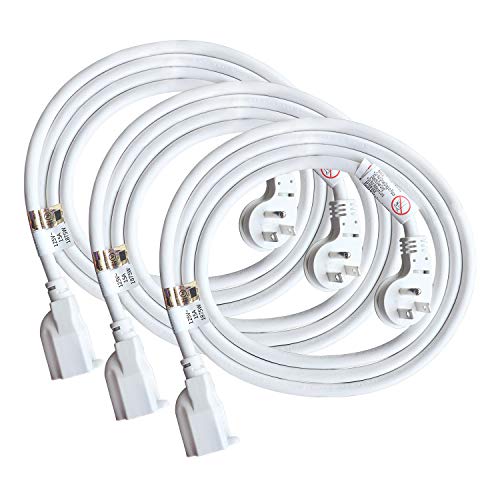 FIRMERST 6ft 1875W Flat Plug Extension Cord 14/3 15A White 3 Pack