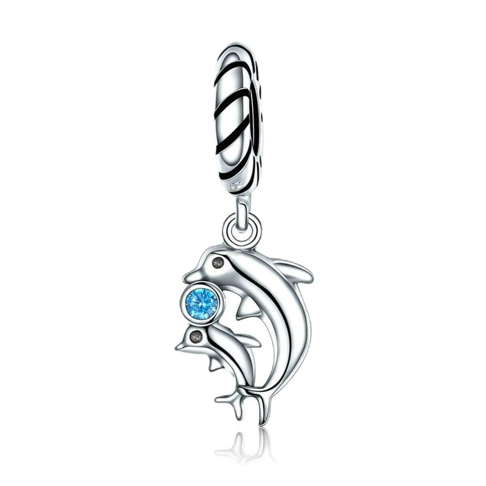 Double Dolphin Charm 925 Sterling Silver Animal Charm Love Charm Anniversary Charm for Pandora Charm Bracelet
