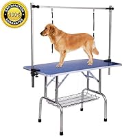 Gelinzon Upgraded Pet Grooming Table Portable Heavy Duty with Arm Noose & Mesh Tray, Adjustable Folable Pet Groom Table Stand for Dog Cat, Maxium Capacity Up to 330 LBS