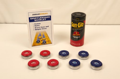 American Brand Medium Table Shuffleboard Puck Weights With Wax and Rule and Regulation Book