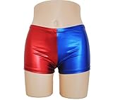 Kaguster Womens Faux Leather Cosplay Blue Red shorts Panties Jackety Neckalce (L = size 6 8 10, shorts)