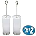 mDesign Modern Compact Freestanding Plastic Toilet Bowl Brush and Holder for Bathroom Storage, Decorative Steel Handle and Lid, Sturdy, Deep Cleaning - 2 Pack - Frost/Matte Satin