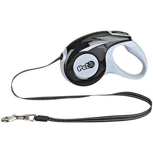 LAQIYA Retractable Pet Dog Leash 16.4ft Longth with Nylon Ribbon 5 Meter Cord Hand Grip One Button Brake Lock for Small, Medium Dogs Pets