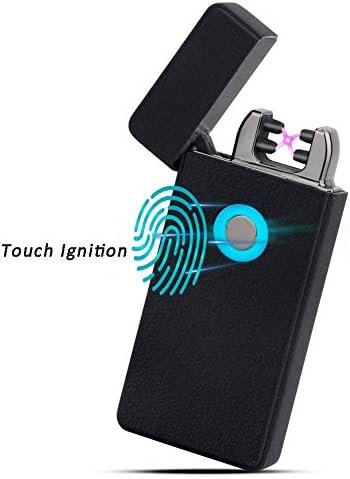 TOPKAN Electric Lighter, Windproof Lighter, USB Rechargeable Double Electronic Arc Plasma Lighter, Flameless Pocket Lighter with Touch Ignition, Battery Display