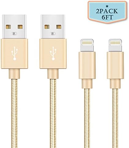 2pcs 6ft Rywell iPhone Lightning Cable Charging Cord Nylon Braided Apple USB Cable Usb Data Sync Cable 8 Pin Cable for iPhone 7 7 Plus 6 6s 6 Plus 5 5s SE iPad iPod Touch (Gold)