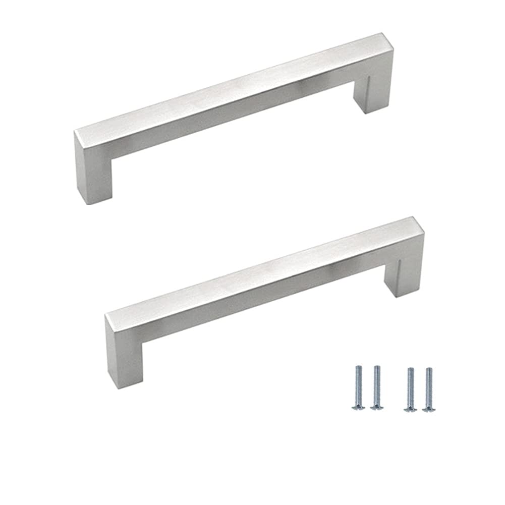 ANSIEDIO 2 Pack Cabinet Handles Stainless Steel Cupboard Handles Silver Kitchen Door Handles Furniture Drawer Knobs (Hole Center 128mm)