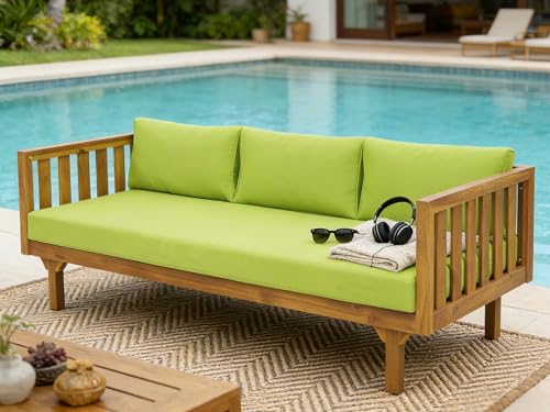 Merax Outdoor 3 Seater Daybed, Acacia Wood Day Bed Couch Sofa with Cushions for…