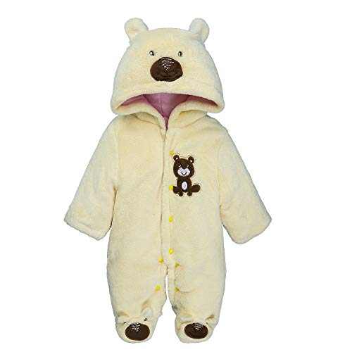 Sharemen Baby Boys Girls Thicker Grid Jumpsuit Hoodie Romper Outfit Bodysuit (12-18 Months, Yellow) - Thumbnail 6