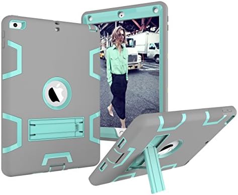 iPad 2017 iPad 9.7 inch Case, Albc [Kickstand] 3 in 1 PC+Silicon Hybrid Shockproof Impact Resistant Armor Defender Sturdy Protection Cover for Apple iPad 9.7 inch 2017 (gray+blue)