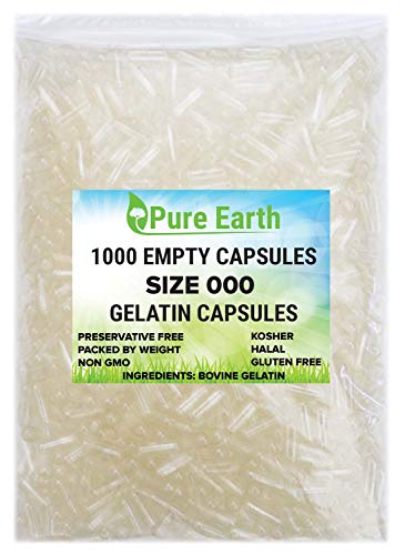 Empty Gelatin Capsules - Size 000-1000 Count Bag - Clear Non GMO - Largest Size