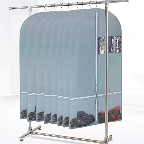 Kernorv Garment Bags for Dance Costumes, Set of 2 Breathable Dust-Proof Durable Environmental 53" Garment Bags with Zipper Pockets for Dance Costumes, Suits, Coats, Jackets,Storage or Travel (Grey)
