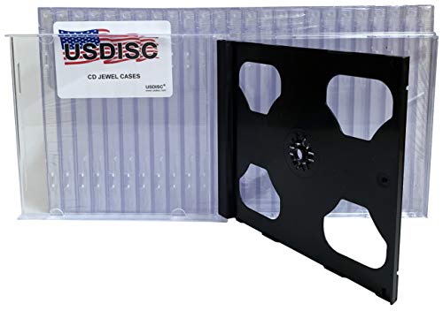 USDISC CD Jewel Cases Standard 10.4mm, Double 2 Disc, Black, Pack of 100