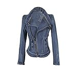 Meilaier Womens Fashion Lapel Zipper Denim Jean Coat Blazer Moto Jacket